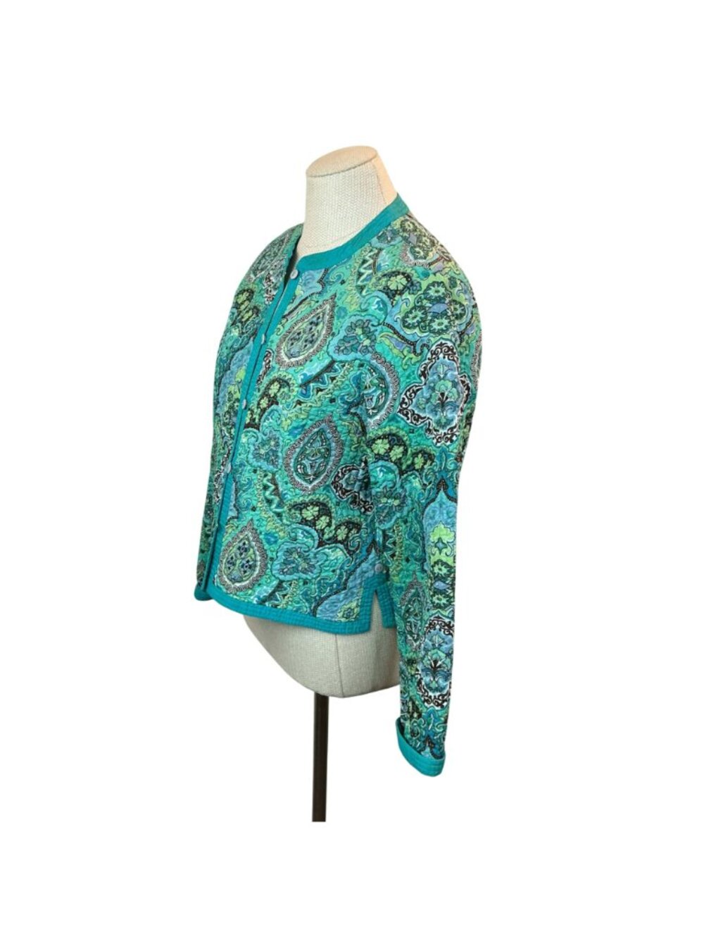 Reversible Quilted Button Front Jacket Womens Medium Turquoise PIsley Design - Picture 6 of 16